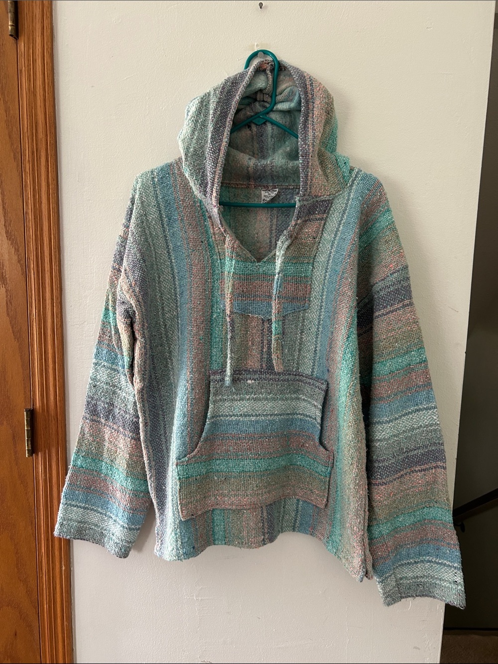 Striped Baja Hoodie in Mint, Teal & Sand